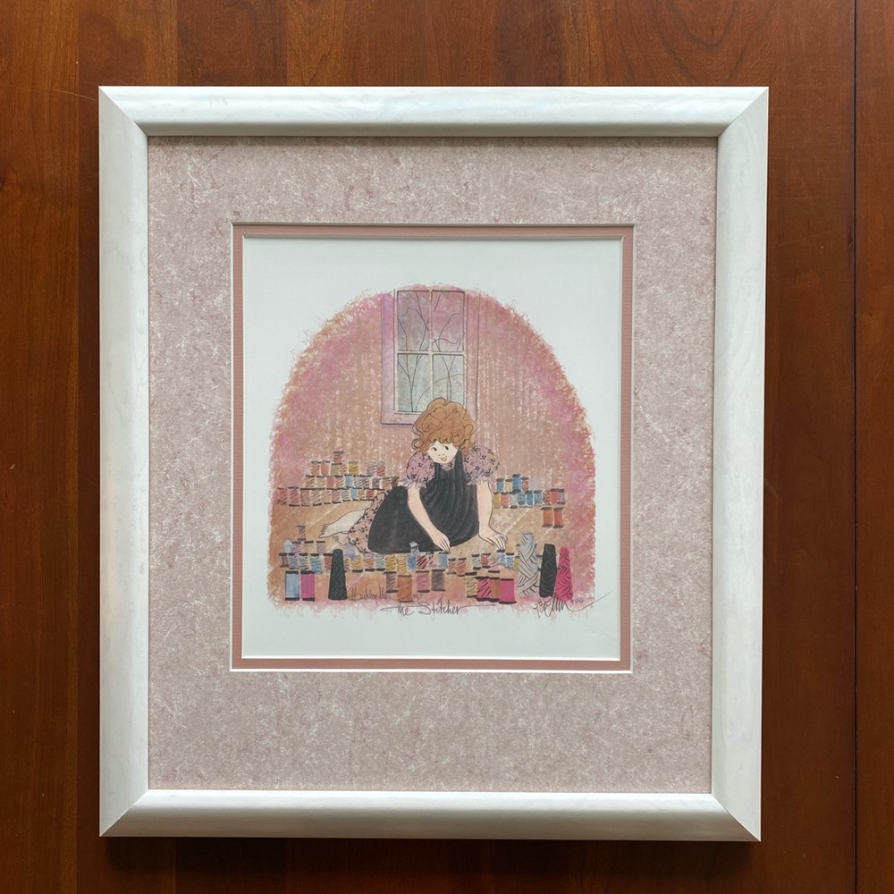 P Buckley Moss “The Stitcher” framed limited edition print, signed & numbered
